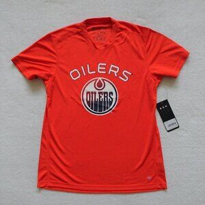 47 Brand EDMONTON OILERS Hockey T-Shirt Size M Orange Microlite Fabric Logo